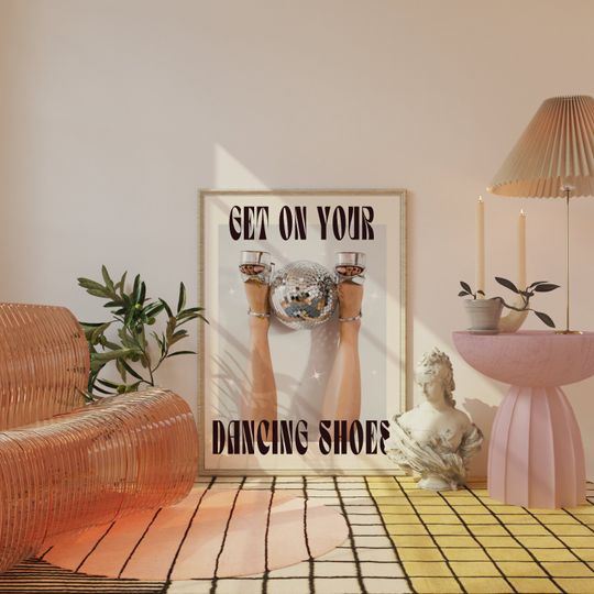Discover Get On Your Dancing Shoes Print, Disco Ball Poster, Music Print