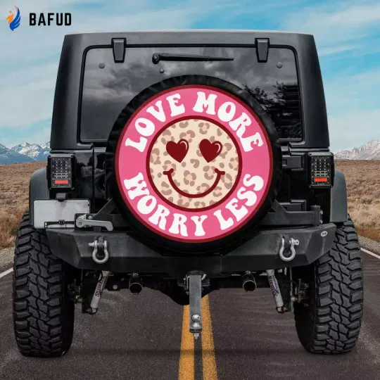 Discover Leopard Smiley Face Spare Tire Cover for Camper