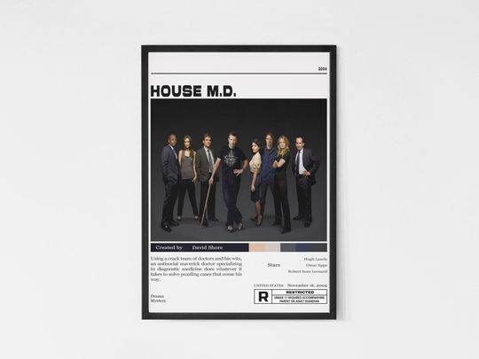 Discover House M.D. Poster, Minimalist Tv Series, Vintage Retro Art Print, Tv Series Poster.