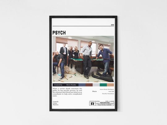 Discover Psych Poster, Minimalist Tv Series, Vintage Retro Art Print