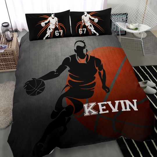 Discover Personalized Basketball Duvet Cover Set, Basketball Boy Posing Player Gift Idea Grey