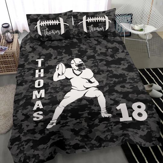 Discover Personalized Football Duvet Cover Set, America Football Player Gift Idea Black Camo Duvet Cover & Pillowcases,