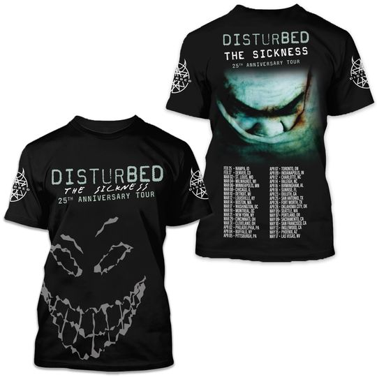 Discover The Sickness 2025 Concert, Disturbed The Sickness 25th Anniversary Tour T-shirt