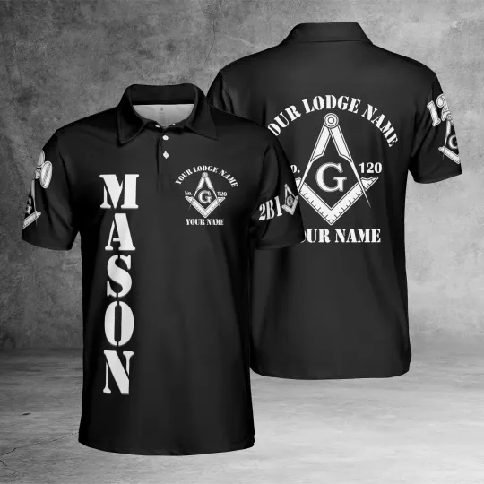 Discover Custom Name Black And White Freemason Masonic Symbol 3D Polo Shirt