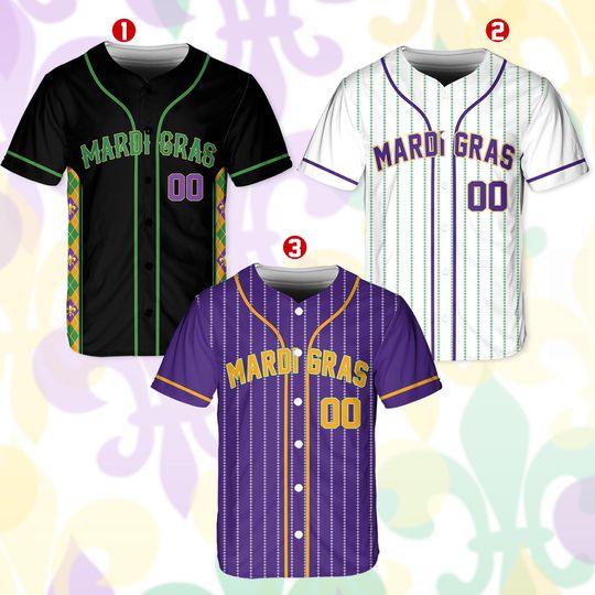 Discover Personalized Mardi Gras Baseball Jersey, Custom Name And Number Baseball Jersey, Mardi Gras Carnival Jersey, Gift For Family Matching