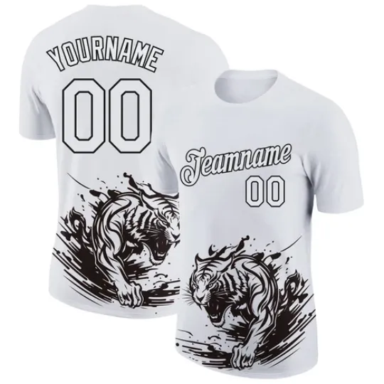 Discover Custom White Black 3D Pattern Design Tiger Performance T-Shirt