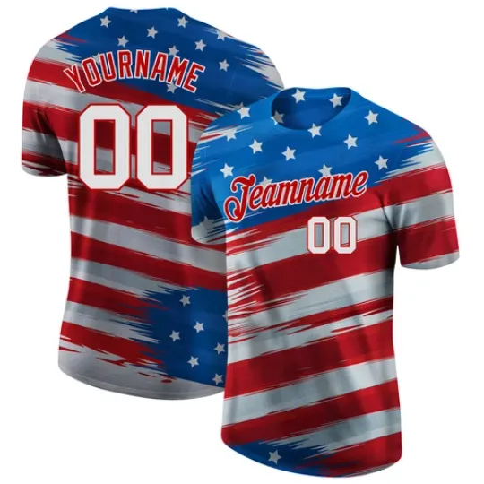 Discover Custom White Red-Black 3D American Flag Patriotic Performance T-Shirt