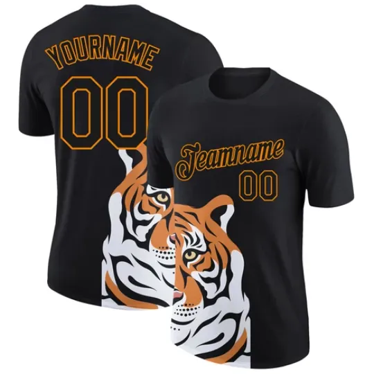 Discover Custom Black Bay Orange 3D Pattern Design Tiger Performance T-Shirt
