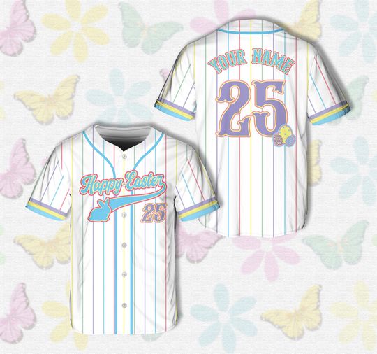 Discover Personalized Name Number Happy Easter Baseball Jersey, Custom Pastel Color