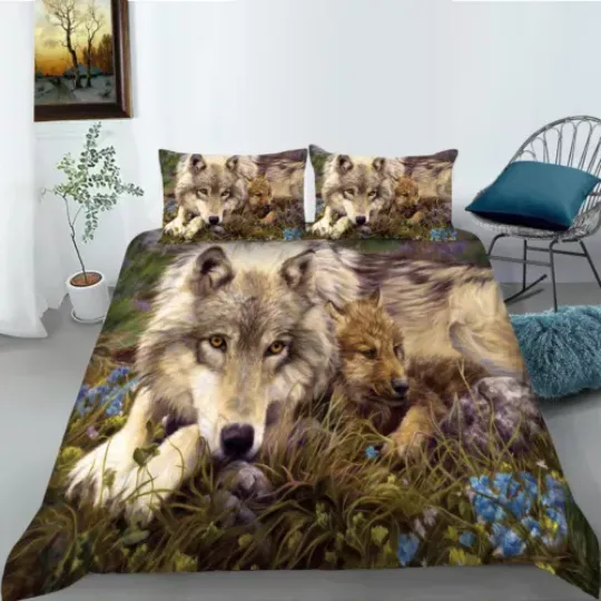 Discover Animal Wolf Baby Jungle Duvet Quilt Cover Twin Queen Bedding Set Comforter Cover