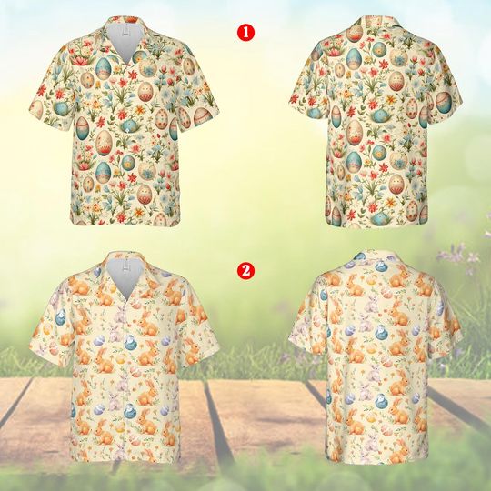 Discover Boho Easter Hawaiian Shirt, Easter Bunny Eggs And Spring Flowers Button Up Shirt