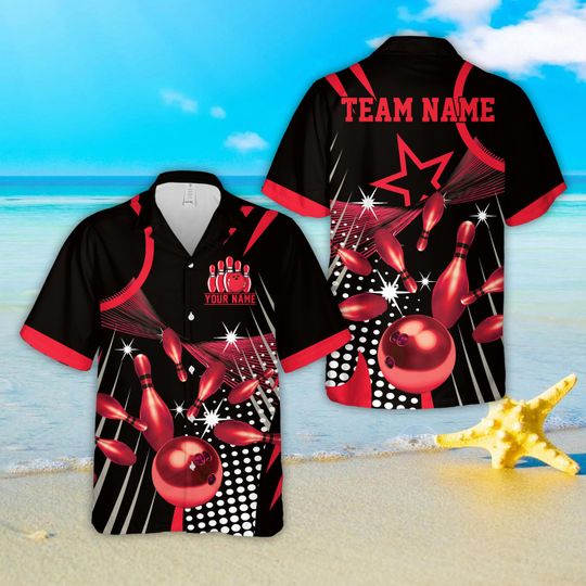 Discover Personalized Name Starburst Dot Pattern Bowling Hawaiian Shirt