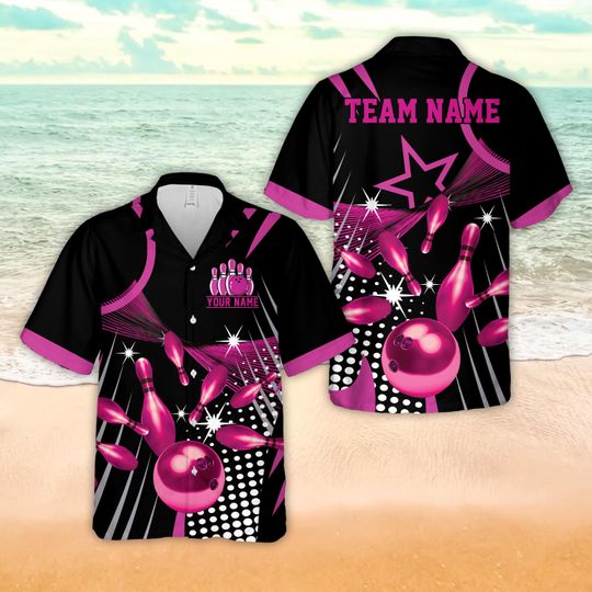 Discover Personalized Name Starburst Dot Pattern Bowling Hawaiian Shirt