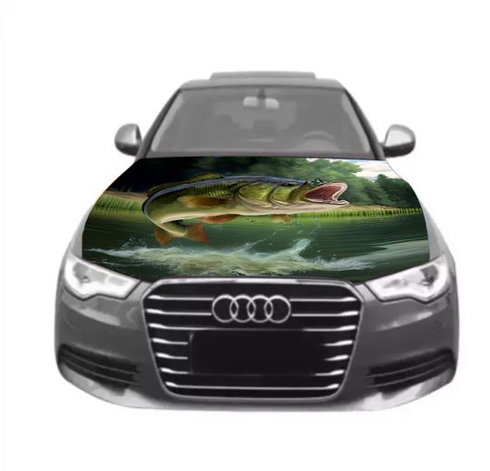 Discover Bass Fishing Auto Hood Cover | Hood Flags | Bass Fishing | Gifts for Dad | Fish