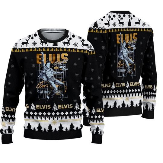 Discover Christmas Elvis Presley Ugly Sweater, Elvis King Of Rock And Roll Sweater, Elvis Presley Shirt, Elvis Presley Merch, Elvis Fans Gifts