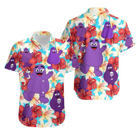 Discover Grimace Shake Shirt, Purple Meme Button Hawaii Shirt and Short