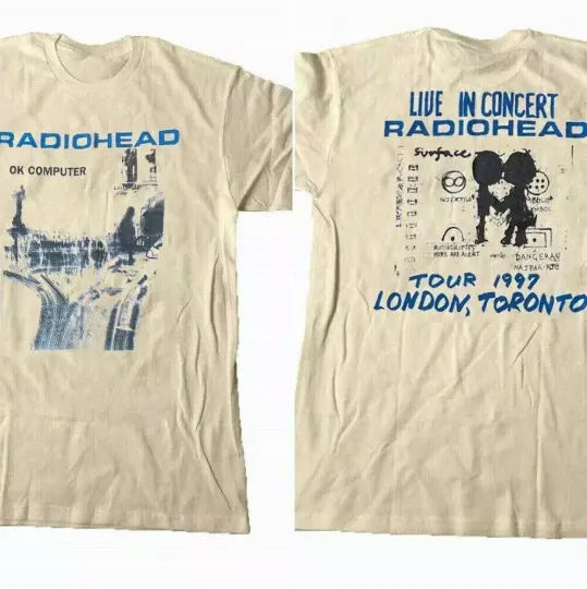 Discover Radiohead Ok Computer Albums 90s graphic Sand T shirt