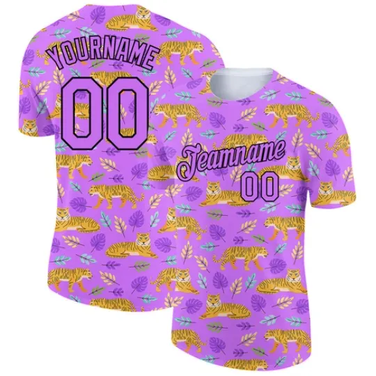 Discover Custom Purple Black 3D Pattern Design Tiger Performance T-Shirt