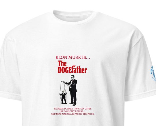 Discover T shirt funny Elon Musk DOGEfather puppet strings Donald Trump T-Shirt Godfather parody shirt
