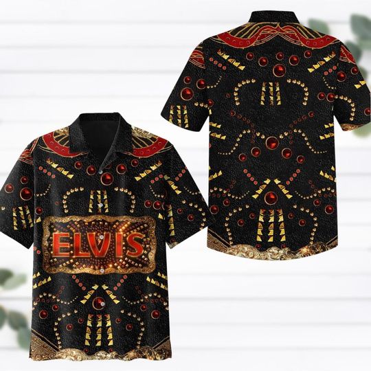 Discover Premium Elvis Presley Black Hawaiian Shirt, Elvis King Of Rock And Roll Button Shirt, Elvis Memories Summer Shirt, Music Lover Gift Fan