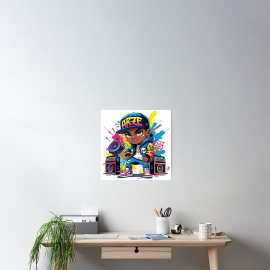 Discover Cool Hip-Hop Streetwear Cartoon Boy with Graffiti Art Style Poster
