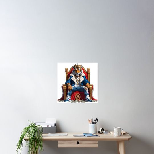 Discover Royal Gangster Tiger Sitting on a Throne Poster