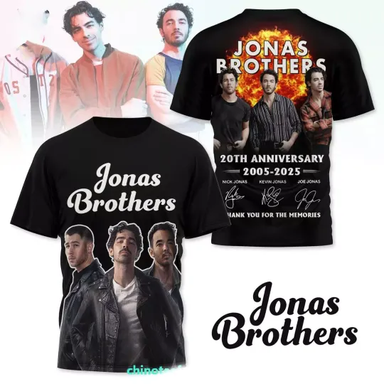 Discover Jonas Brothers 20th Anniversary 2005-2025 Thank You 3D T-Shirt