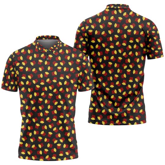 Discover Funny Black Yellow French Fries Potatoes Polo Shirt