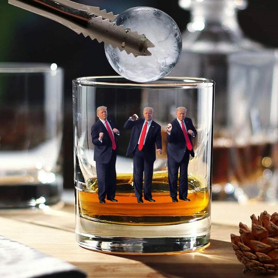 Discover President Trump 47th President Whiskey Glass, Dancing Trump Whiskey Glass