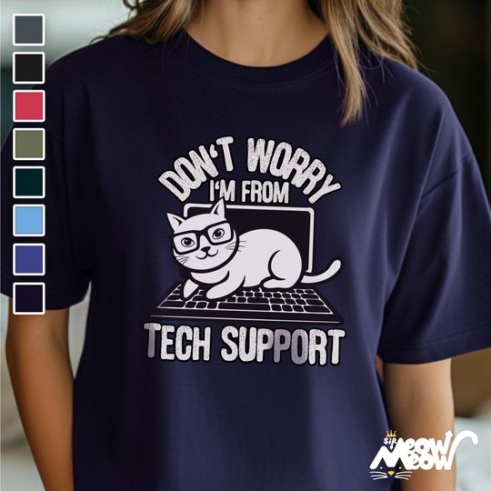 Discover Funny Tech Support Cat Tee, Cute Kitty Shirt, Humor Gift for Programmers