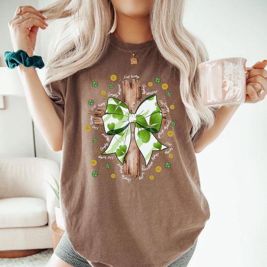 Discover St. Patrick's Day Shirt, God Christian Shirt, Christian Cross Tee, St Patrick's Coquette Bow Tee