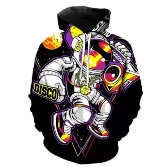 Discover 3d hoodie funny disco 2024, Cartoon Astronaut Pattern Hoodie