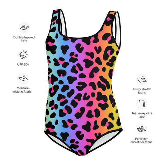 Discover Neon Color Pattern Youth Swimsuit | All-Over Print | Vacation Attire | Birthday Gift
