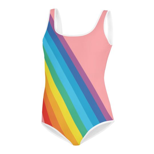 Discover Rainbow Adventures Pink Swimsuit, Girls Youth One Piece Swimsuit