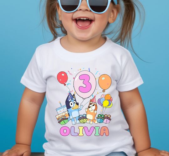 Discover Custom Blue Dog Shirt Blue Birthday Girl Shirt Personalized Blue Birthday Kid Shirt