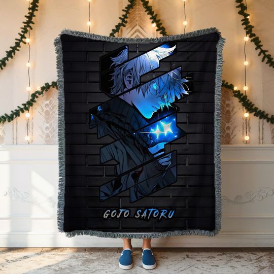 Discover Jujutsu Satoru Woven Blanket - Gojo Satoru Woven Blanket - Gojo Satoru Blanket - Soft Cozy Fleece Blanket for Fans