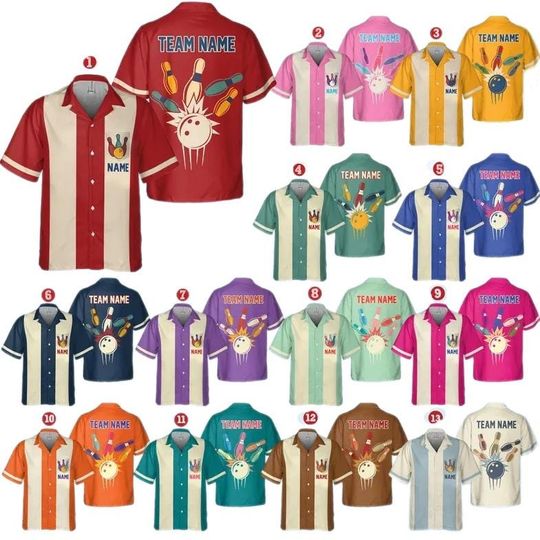 Discover Personalized Retro Bowling Hawaiian Shirt, Custom Name Bowling Shirt