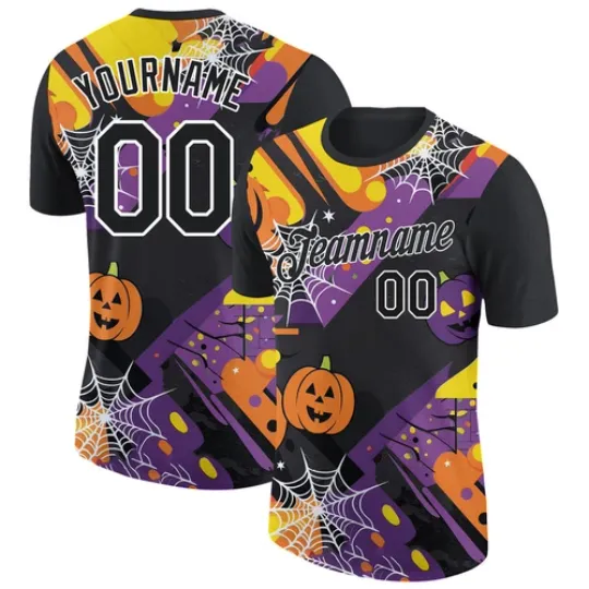 Discover Custom Black Bay Orange-White 3D Halloween Performance T-Shirt
