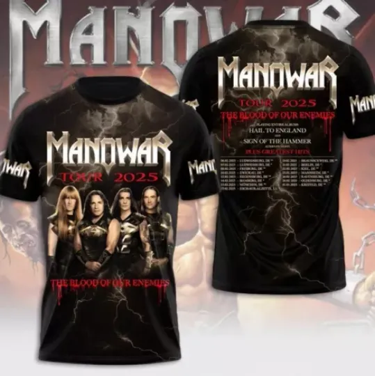 Discover Manowar band 3D Tshirt The Blood Of Our Enemies Tour 2025 SHirt