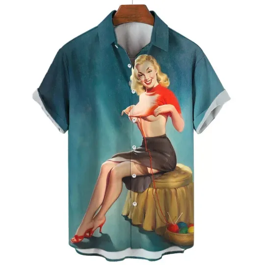 Discover American Retro Sexy Woman Art Vintage Print Unisex Button Hawaiian