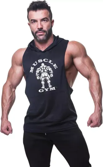 Discover MUSCLE GYM Sleeveless Hoodies for Men, Hooded Gym Vest Running Tank Top