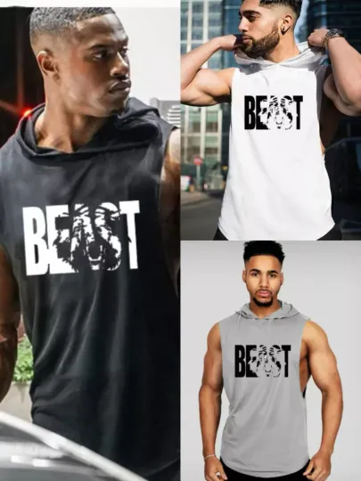 Discover Men’s Tank Top with Hood Gym Hoodie Workout Sleeveless Muscle