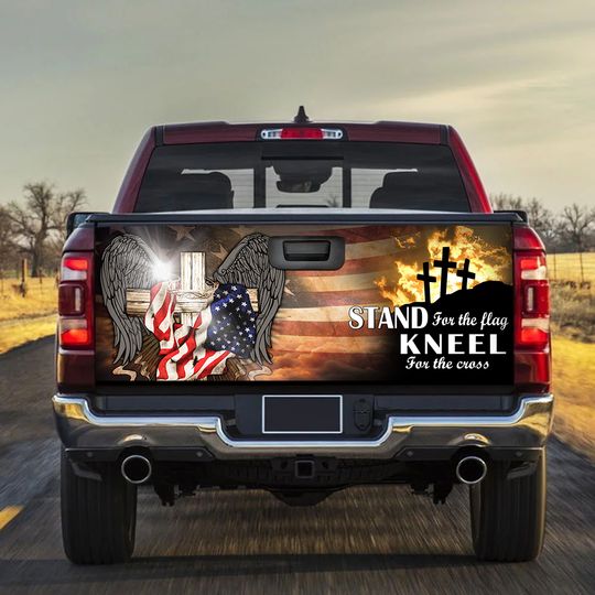 Discover Patriotic Cross American Tailgate Wrap Truck Bed Decal
