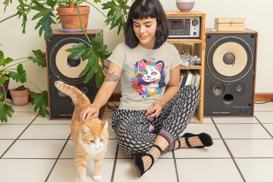 Discover Tee Grove Colorful Cat Portrait Unisex Heavy Cotton Graphic