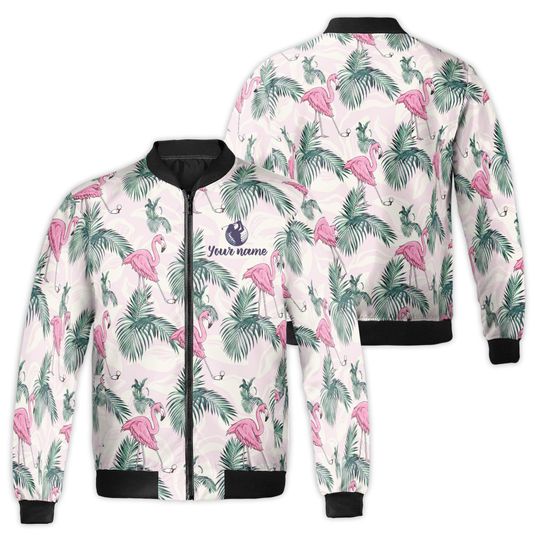 Discover Customized Golf with Flamingo Tropical Palm Leaf Bomber Jacket