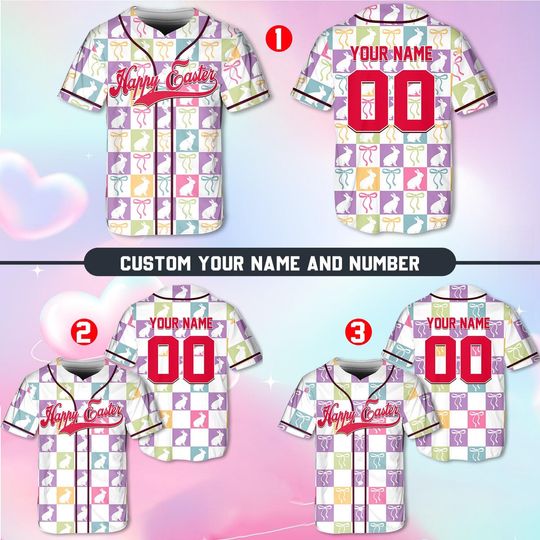 Discover Custom Easter Baseball Jersey, Personalized Bunny Pattern