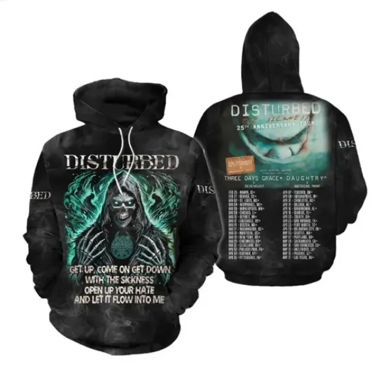 Discover Disturbed 2025 Tour Date 3D Printed Hoodie