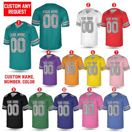 Discover Personalized Glitter Football Team Jersey, Custom Name Number Jersey