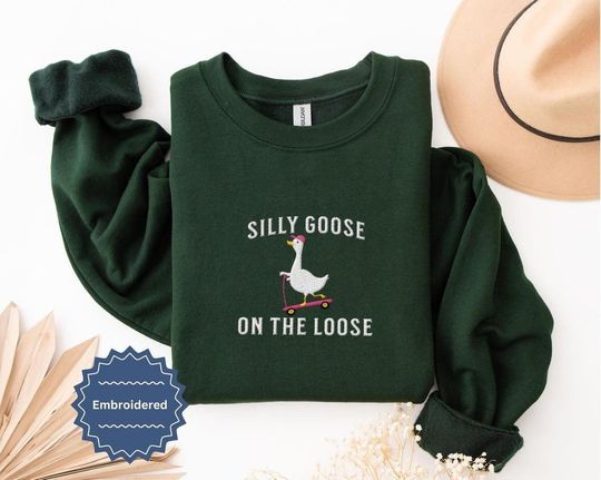 Discover Embroidered Silly Goose Sweatshirt, Embroidered Goose Crewneck Sweatshirt