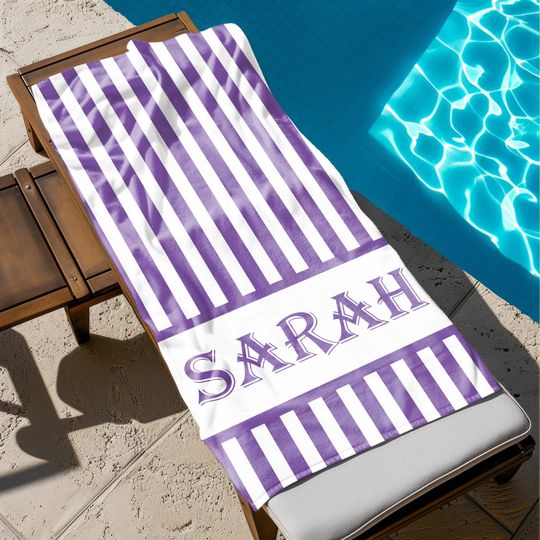 Discover Personalized stripe Name Beach Towel, Custom Pool Towel